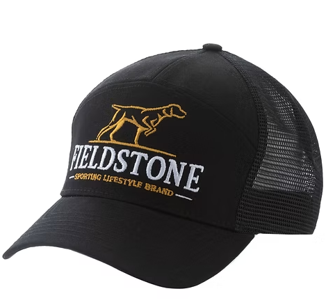 Fieldstone 7 Panel Black Logo Hat