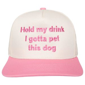 Hold My Drink I Gotta Pet This Dog Vintage Hat- Pink and Tan