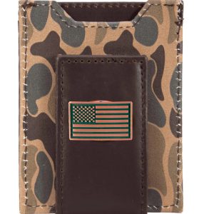 Brown Old School Camo Front Pocket Wallet - USA Flag Concho