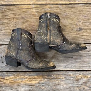 Brown and Black Embellished Studded Boots