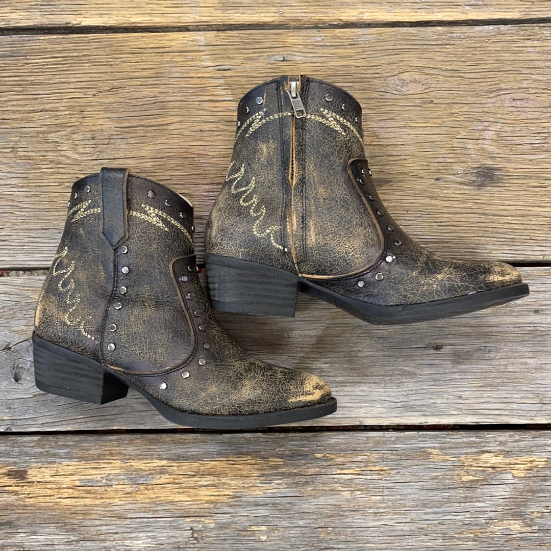 Brown and Black Embellished Studded Boots