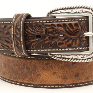 Ariat Men's Brown Ostrich Print Tooled Belt