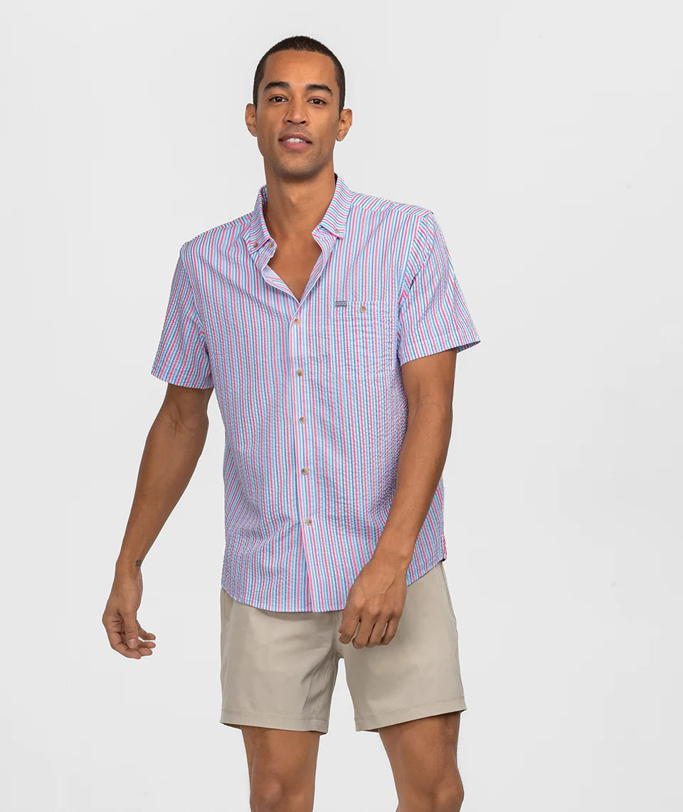 Clubhouse Seersucker Baja Shirt - Berry Tide