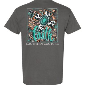 Faith Cowprint Cross - Charcoal