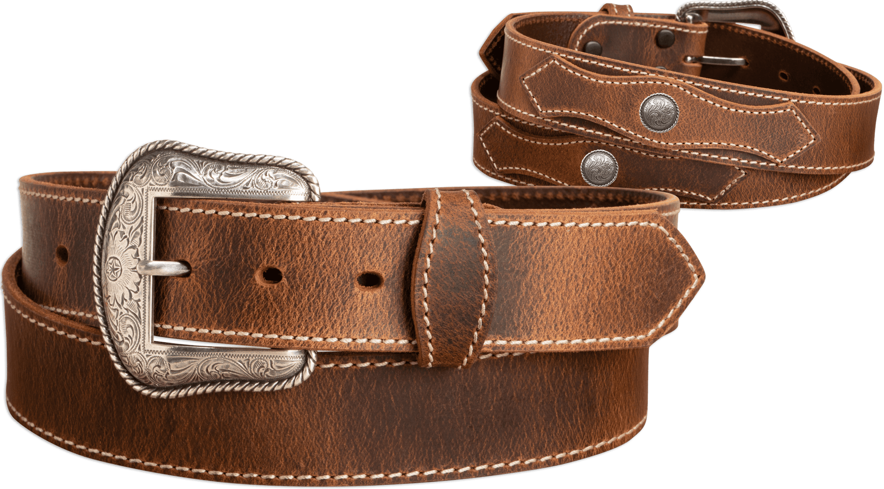 Spencer - 1.5" Distressed Western Belt w/ Scallop: Distressed Brown