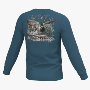 Cupped Ducks Long Sleeve Pocket Tee - Mallard Blue