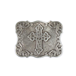Cross Filigree Square Silver Buckle