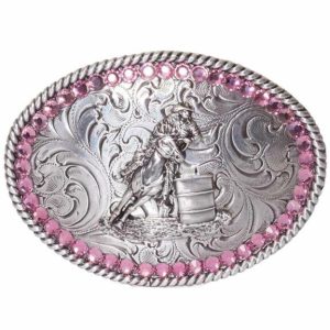 Youth Girl Oval Pink Crystals Barrel Buckle