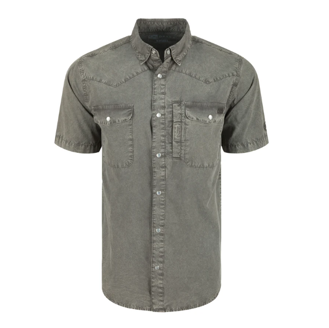 Cinco Ranch Western Acid Wash Solid Shirt SS - Castlerock Grey