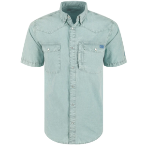 Cinco Ranch Western Acid Wash Solid Shirt SS- Dusty Blue
