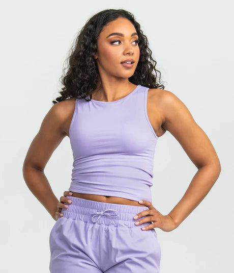On a Boatneck Performance Tank - Purple Rose