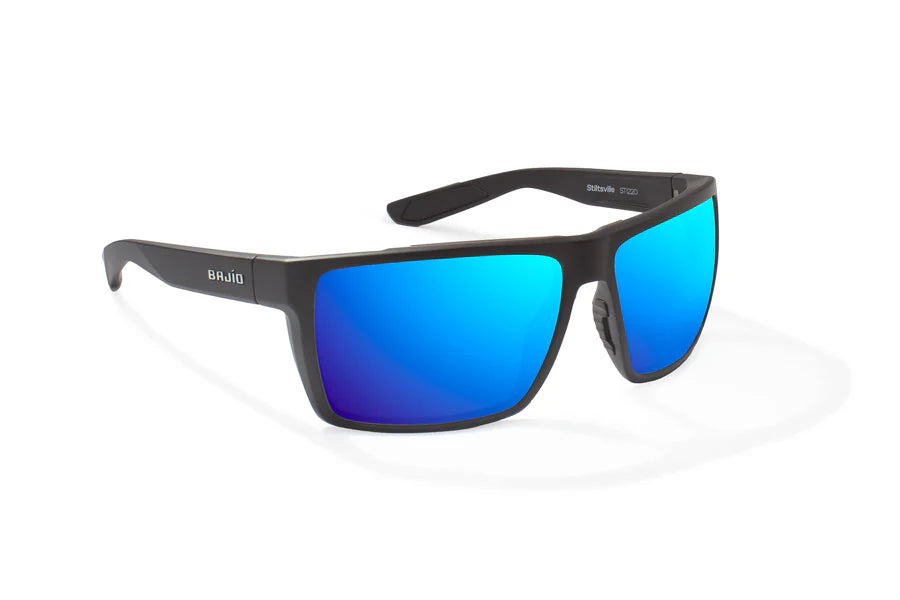 Stiltsville Matte Black with Blue Mirror Glass Lenses