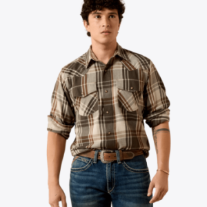 Retro Howell Fitted Snap Shirt - Dusky Green Plaid