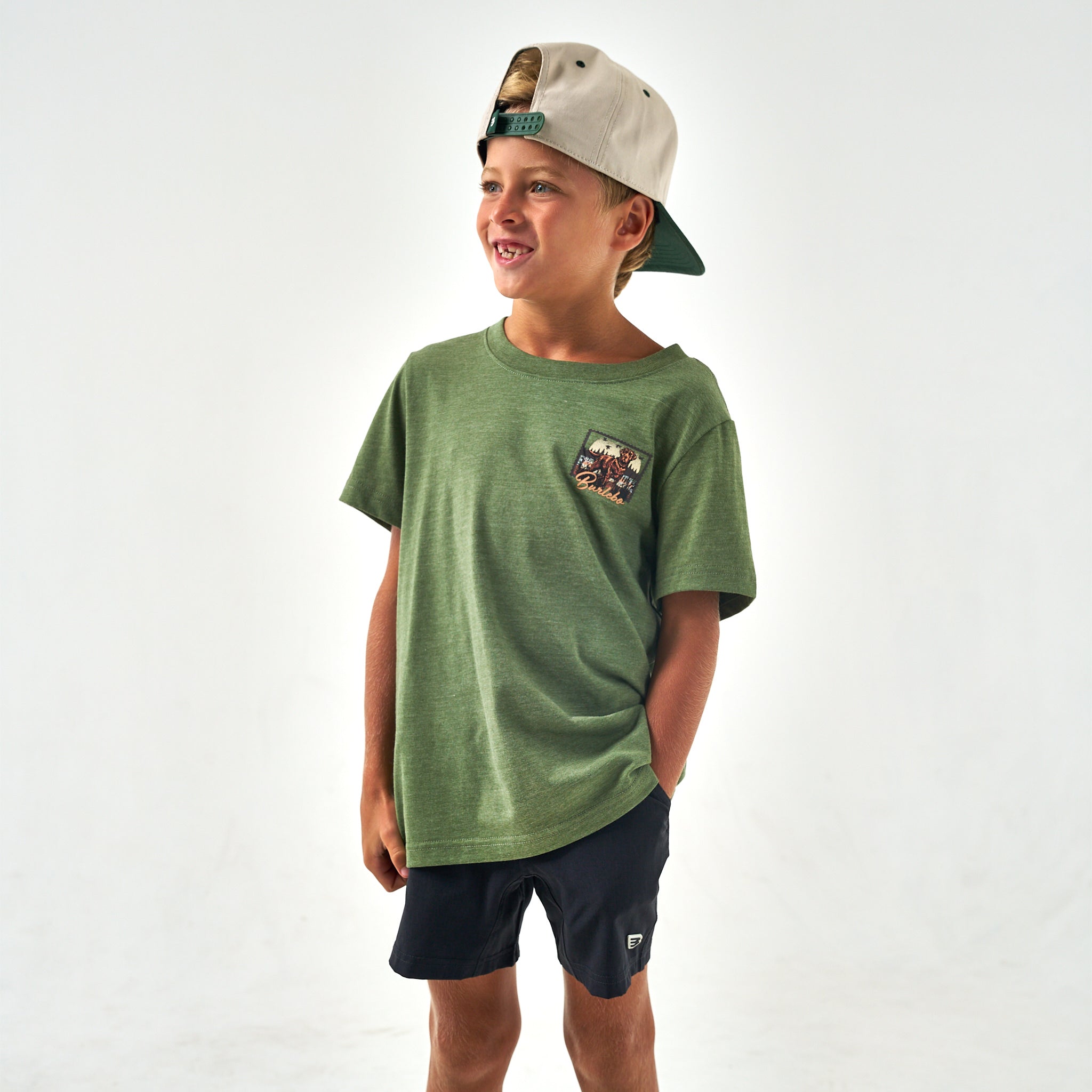 Youth Tee - Duck Dog Stamp - Heather Olive - Image 2
