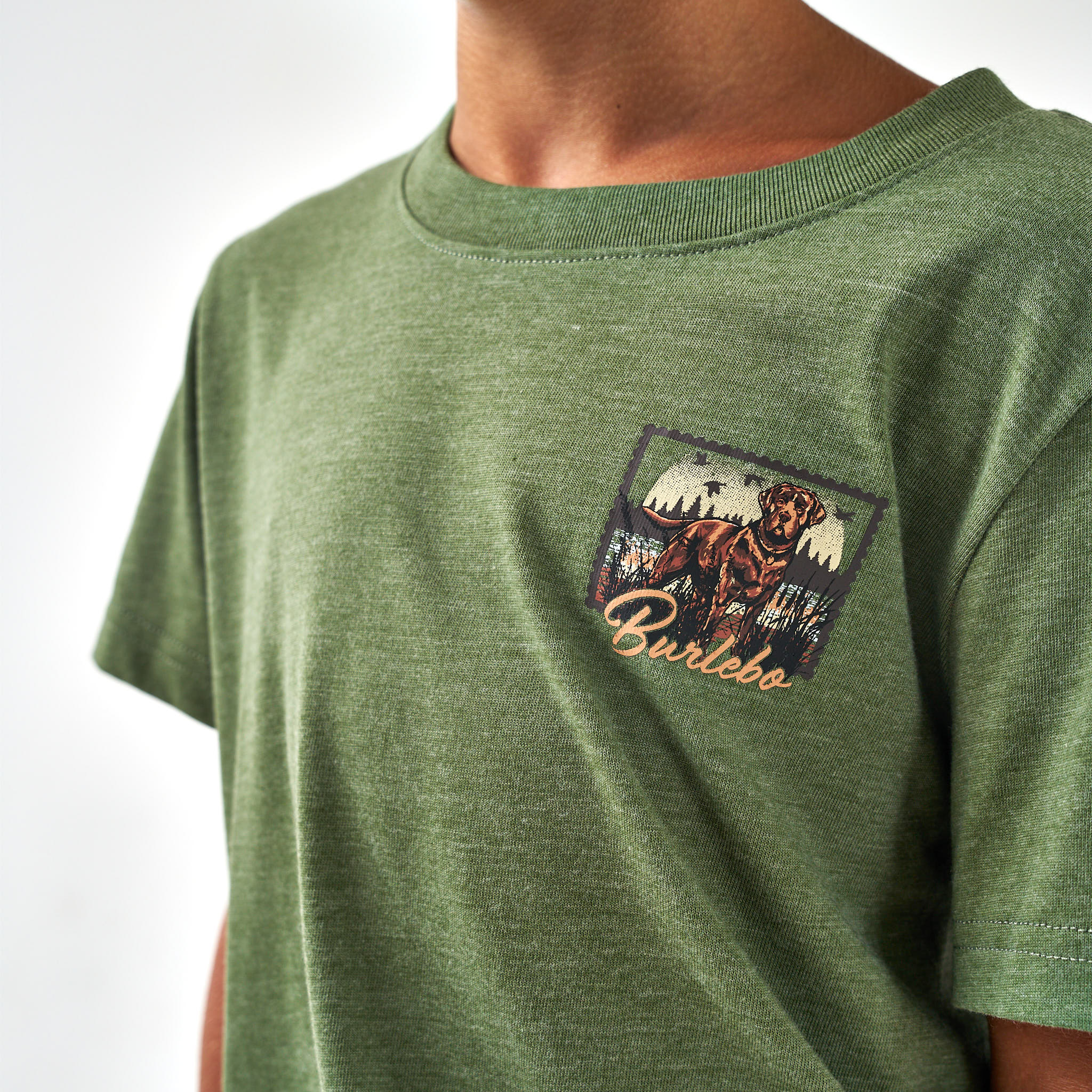 Youth Tee - Duck Dog Stamp - Heather Olive - Image 3