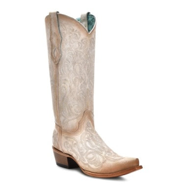 White/Pink Luminiscent Embroidery Boots - C4143