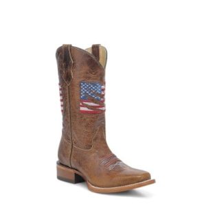 Boys Brown Patriotic Embroidery Square Toe