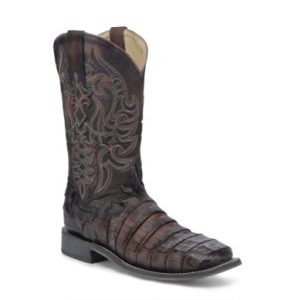 MN TAN/BROWN CAIMAN OVERLAY & EMBROIDERY WIDE SQ. TOE