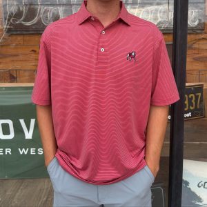 UGA Standing Dawg Heathered Knockout Performance Polo - Red & Black