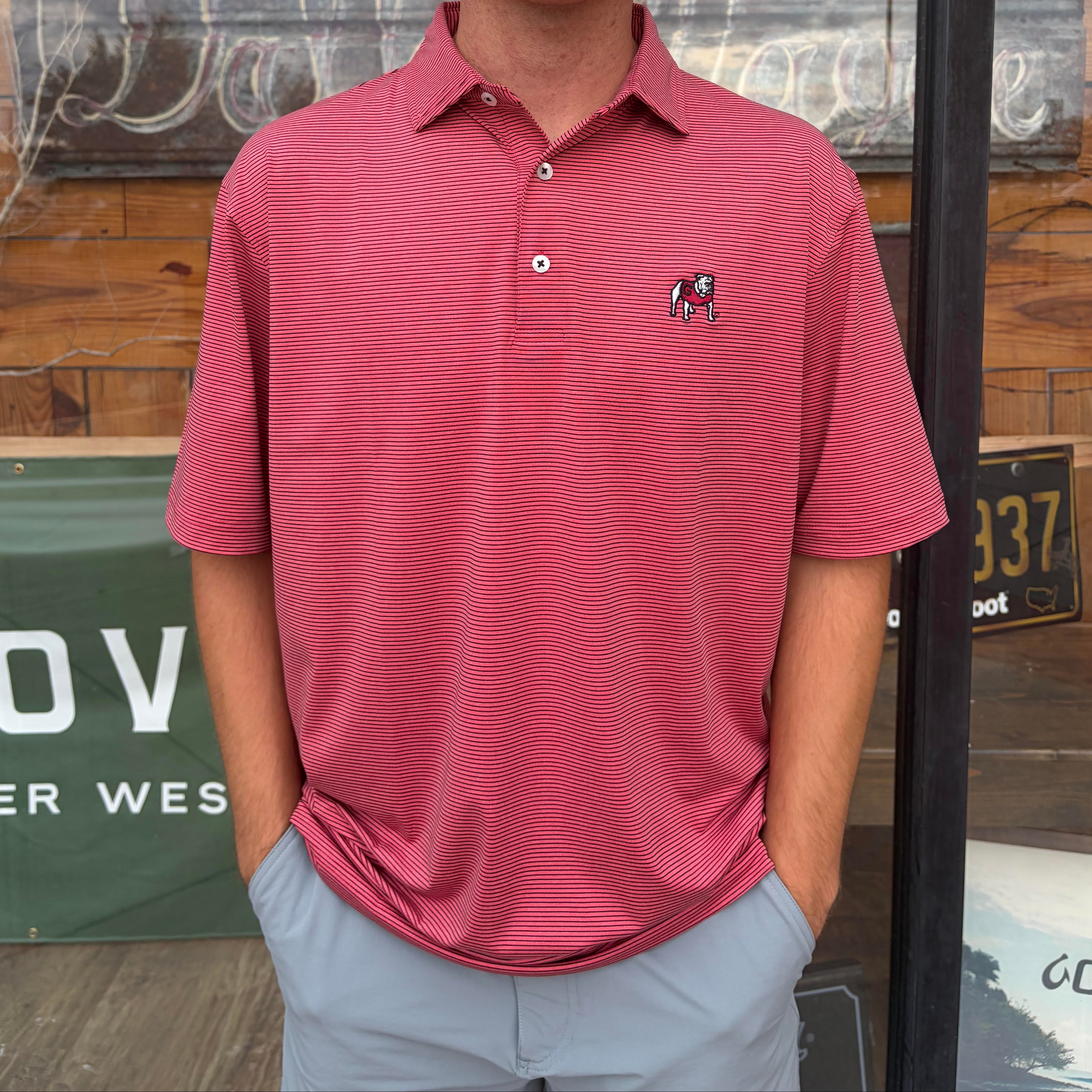 UGA Standing Dawg Heathered Knockout Performance Polo - Red & Black