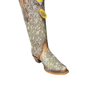 Glitter Overlay Triad Western Boot - Saddle
