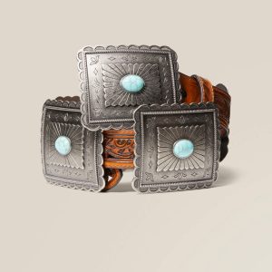 Turquoise Burst Concho Belt - Tan