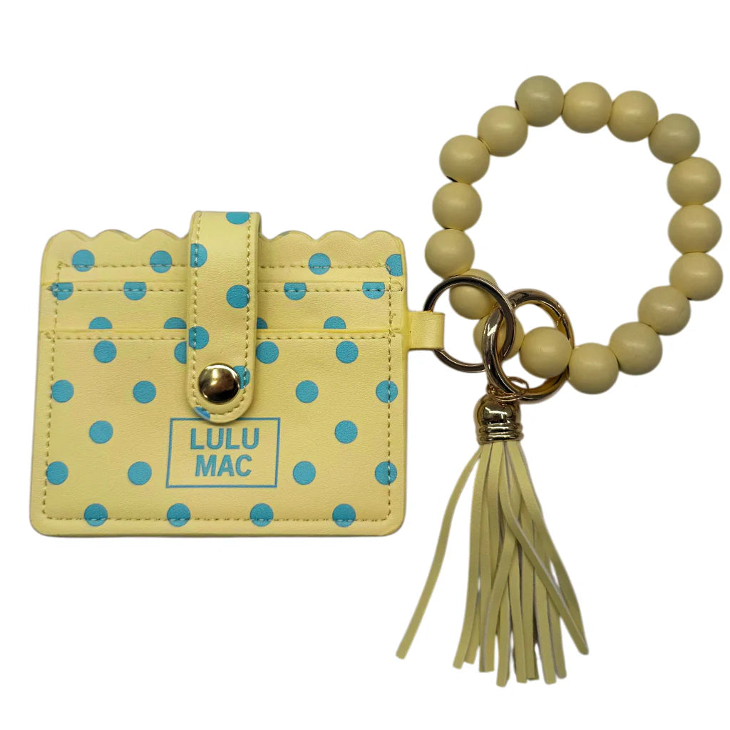 Beaded Wristlet ID Wallet - Yellow/ Blue Dot