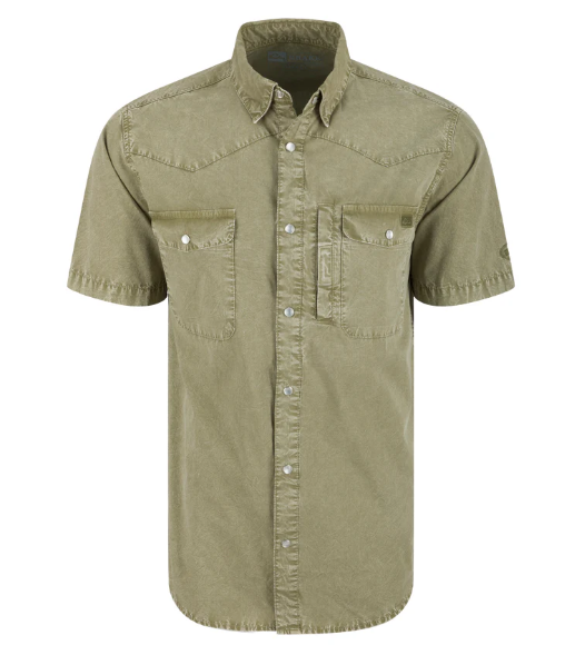Cinco Ranch Western Acid Wash Shirt SS - Oil Green